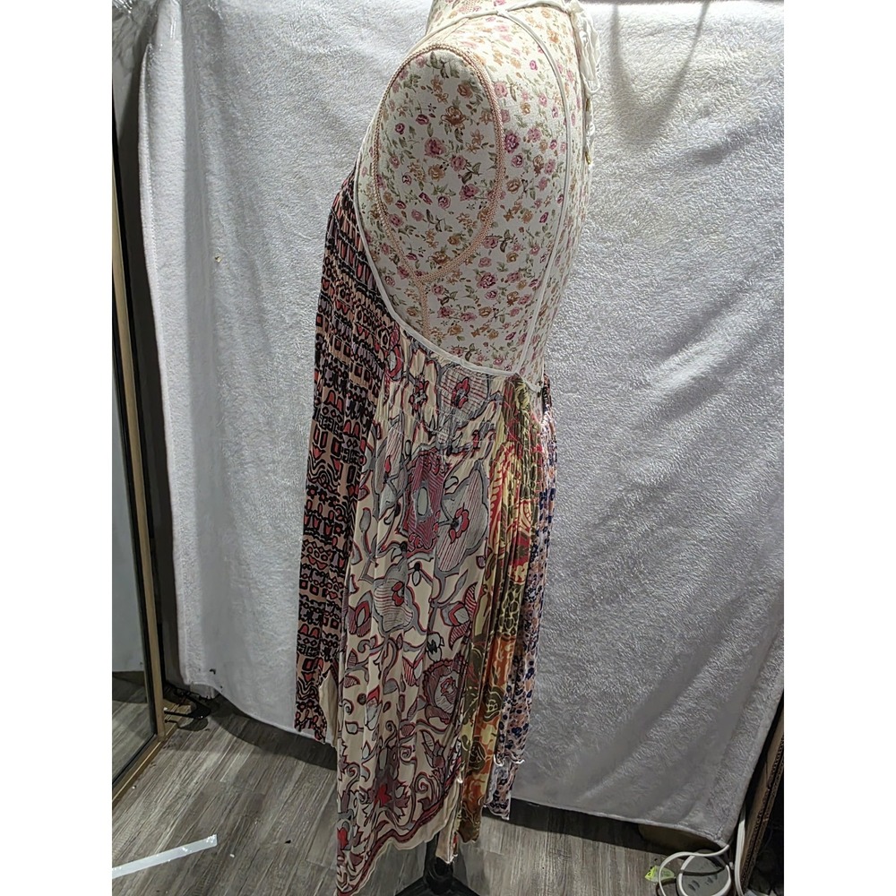 Free People Cant Tie Me Down Mixed Print Boho Handkerchief Hem Smocked Tunic L - Picture 6 of 12